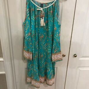 SHEIN Teal Floral Dress with Tassel Accents